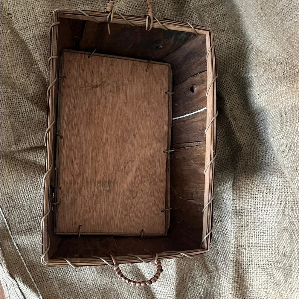 Rustic Brown Wood Basket with Handles - Home Accents